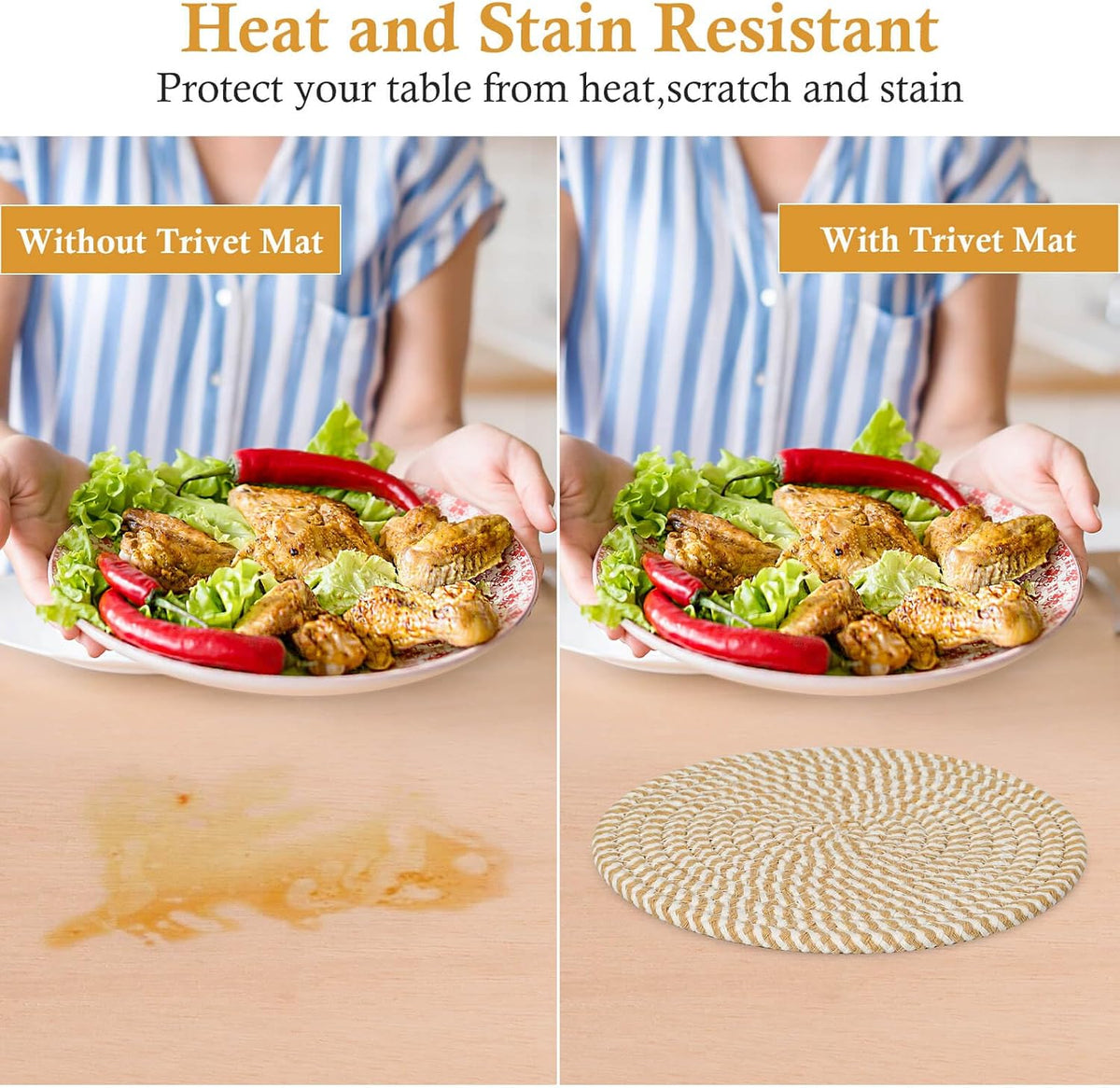 Billbotk 8'' Trivets Hot Dishes, Hot pots and Pans, 6 Heat Resistant Hot Pads, Pot Holders Kitchen, Hot Plate Mats Kitchen Countertops, Table, Home Essentials New Home and Farmhouse Decor