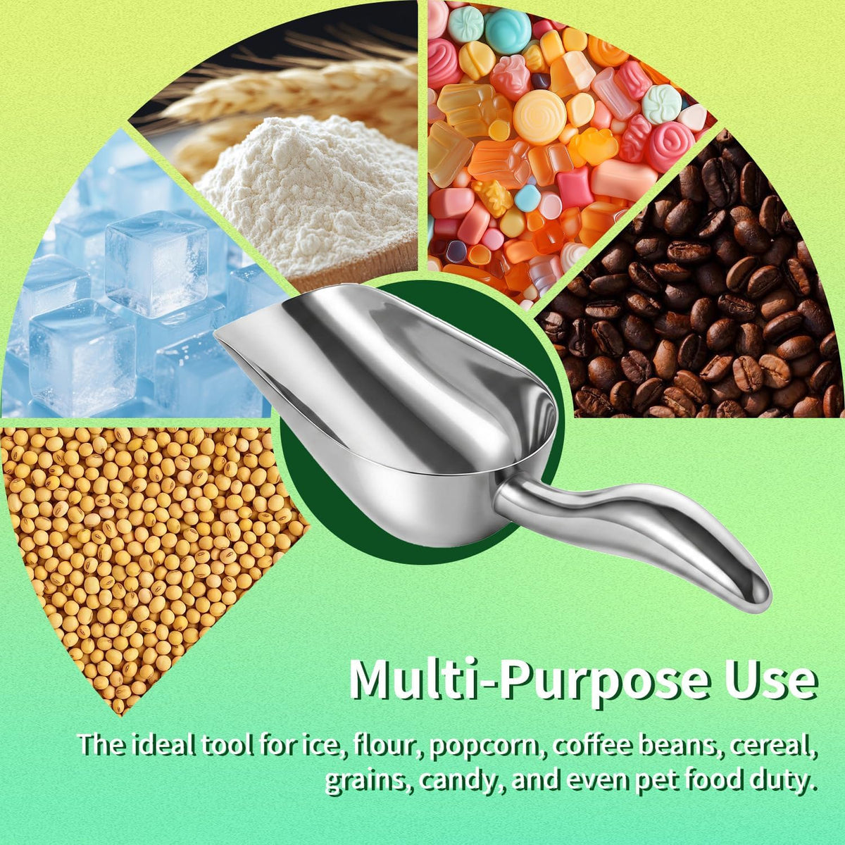 304 Stainless Steel Ice Scoop, Large 6-inch Metal Flour Scoop 50 Ounce