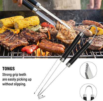 Yekale BBQ Grill Accessories Set, Grill Tools Grilling Accessories Grilling Gifts for Men - Spatula, Fork, Brush, Tongs & Cleaning Brush - Outdoor Barbecue Utensils Gifts for Men Dad Him (Sliver)