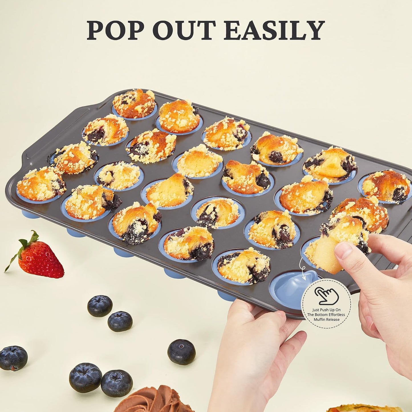 BRONYPRO Silicone Muffin Pans for Baking with Metal Frame, Egg Bite Molds, Cupcake Pans 12 Regular Size, Muffin Tins Easy to Pop Nonstick Non Toxic Bakeware for Oven,Blue