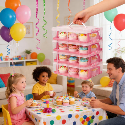 Cupcake Carrier Stackable Storage Container Collapsible Cake Carrier with Lid and Handle, with 50 PCS Cupcake liners,Reusable Plastic Dessert Travel Container,Transport Box (48 Cupcakes White)