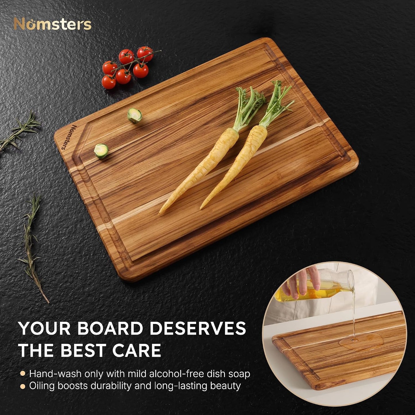 3 Pack Teak Wood Cutting Board Set for Kitchen Charcuterie Board Serving Heavy Duty Non Toxic Slip Hardwood Over Sink Solid Thick Haus Wooden Chopping Board Large Big Small Meat Best Essential Gift