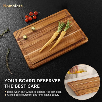 3 Pack Teak Wood Cutting Board Set for Kitchen Charcuterie Board Serving Heavy Duty Non Toxic Slip Hardwood Over Sink Solid Thick Haus Wooden Chopping Board Large Big Small Meat Best Essential Gift