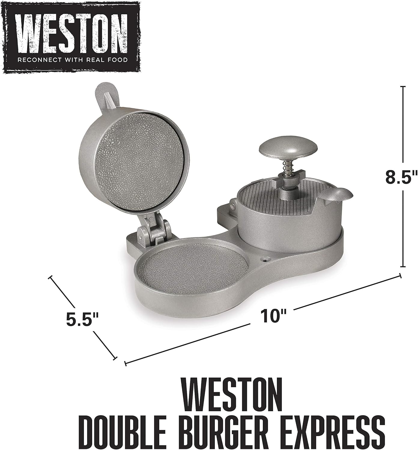 Weston Burger Press, Makes 4 1/2" Diameter Patties for Hamburger, Crab Cakes, Sausage, 1/4lb to 3/4lb, Single, Non-stick Heavy-Duty Cast Aluminum (07-0301)