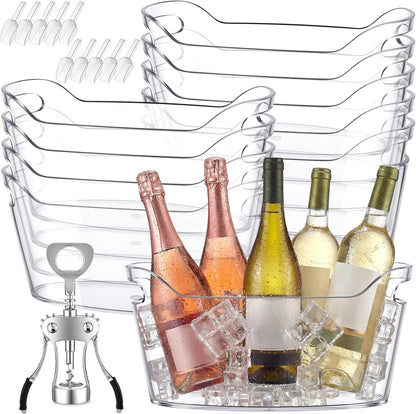 2 Pack 6.5l Ice Bucket for Party, Clear Plastic Champagne Cooler with Ice Scoop & Metal Bottle Opener, Large Portable Drink Beverage Tub for Beer & Mimosa Bar Supplies