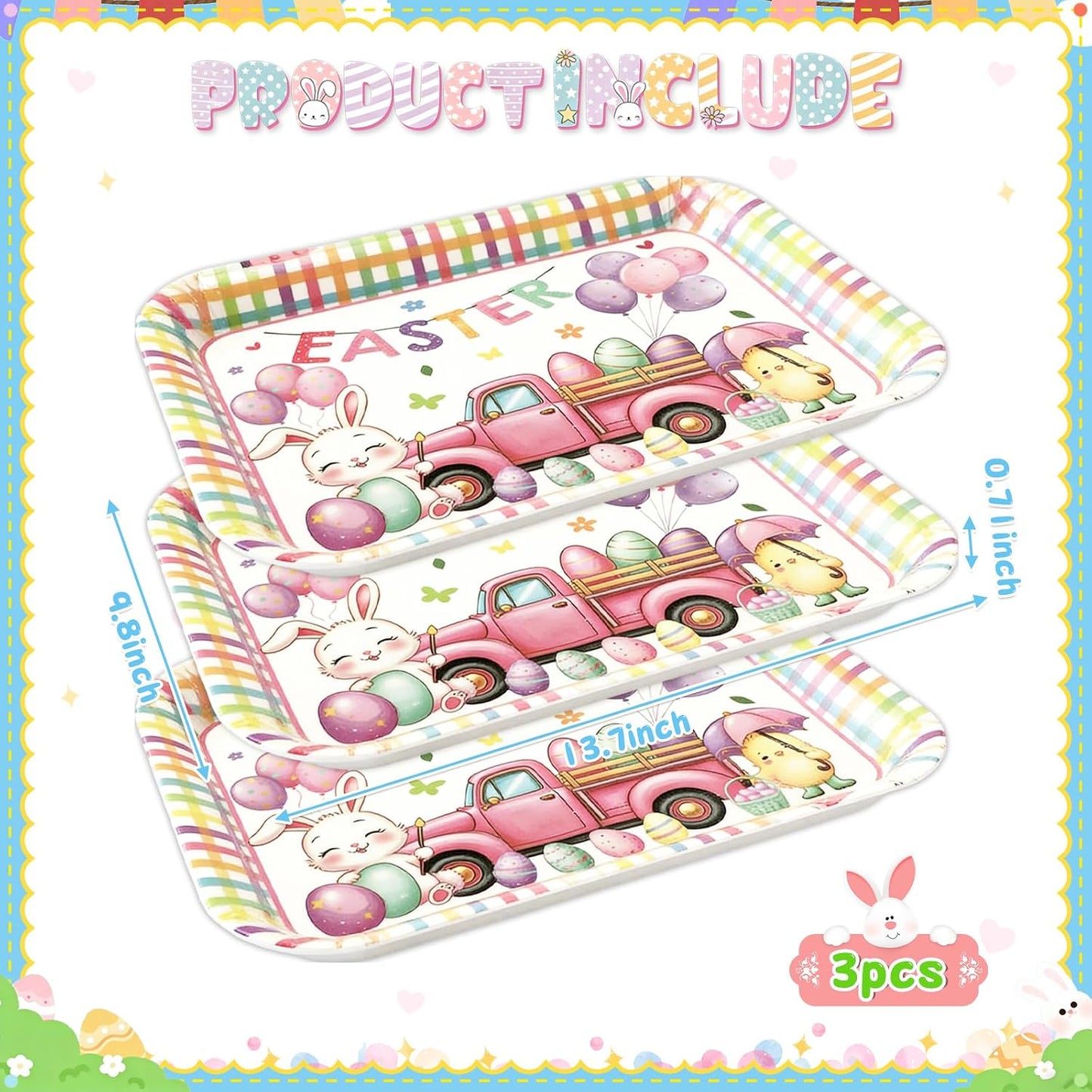 3 Pcs Easter Serving Trays Reusable Bunny Party Plates Easter Deviled Egg Platter Spring Snacks Cookies Dessert Plates for Spring Serveware Party Supplies