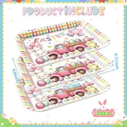 3 Pcs Easter Serving Trays Reusable Bunny Party Plates Easter Deviled Egg Platter Spring Snacks Cookies Dessert Plates for Spring Serveware Party Supplies