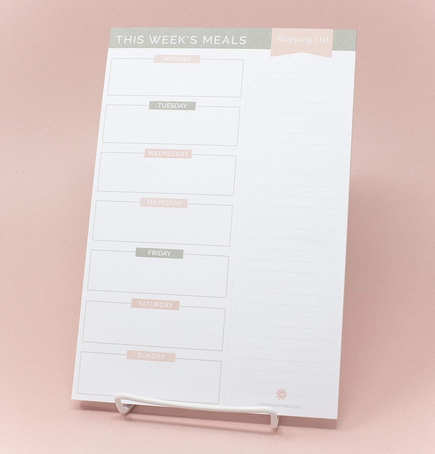 bloom daily planners Weekly Meal Planning Pad - Magnetic Hanging Refrigerator Menu Planner with Tear-Off Sheets & Perforated Grocery Shopping Lists - 6” x 9” (Grey & Pink)