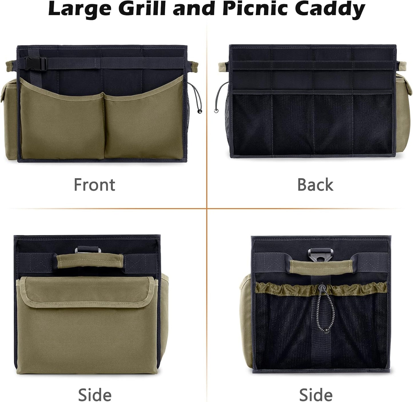 FREECOLSH Black Waterproof Caddy, 16" x 11" x 11", with Detachable Strap and Shoulder Pad for Carrying Utensils and Camping Supplies