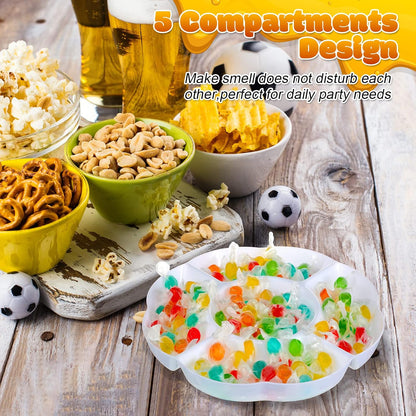 Zopeal 16 Pcs 5 Sectional Plastic Serving Tray Round Chip and Dip Serving Dish 10 Inch Fruit Veggie Platter Appetizer Plate with Dividers for Party Snack Candy Dish Platter(White)
