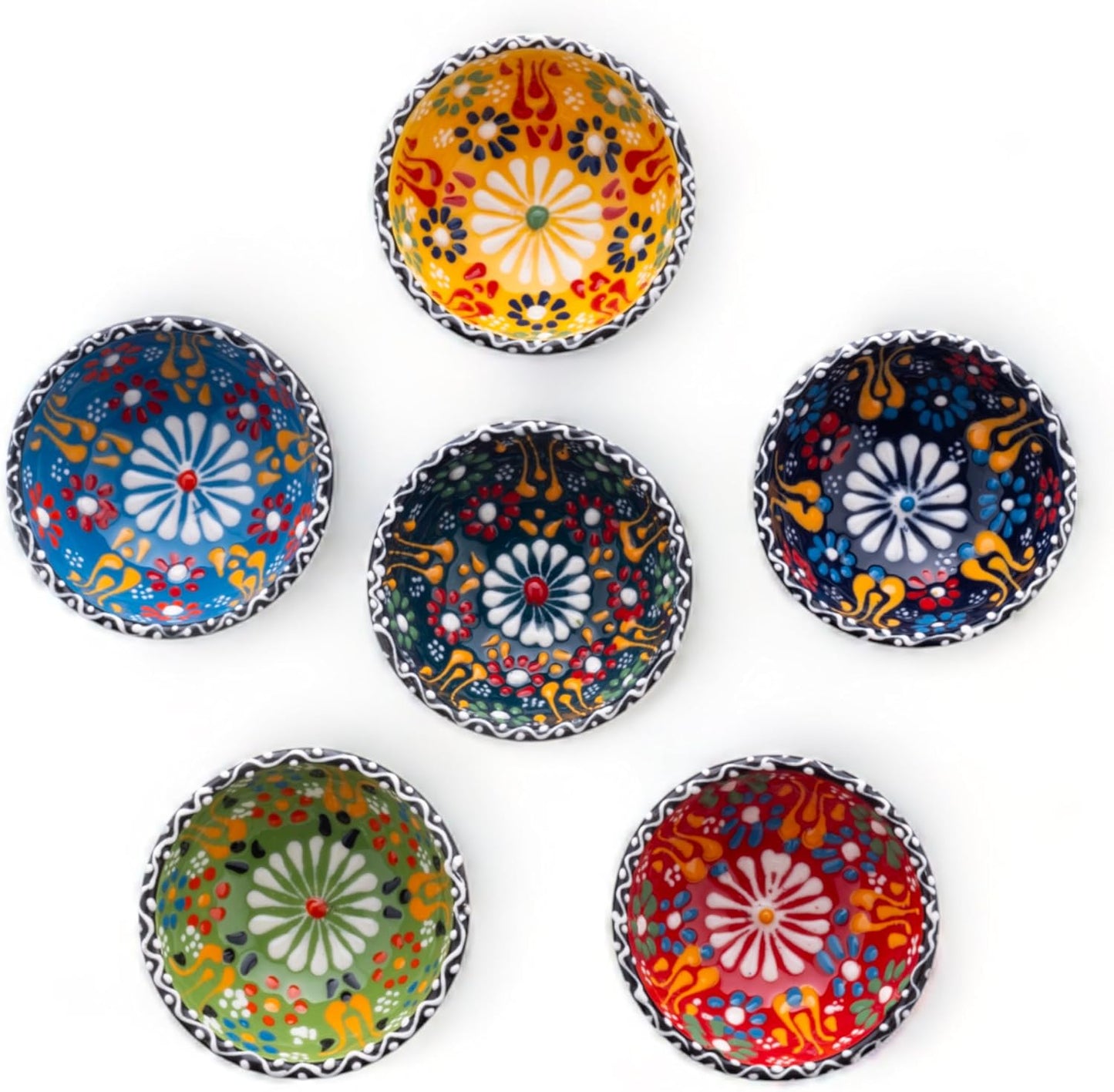 Ceramic Small Dipping Bowls Set of 6, 3.5 Oz Soy Sauce Dish, Handmade Charcuterie, Colorful Pinch, Dishwasher & Microwave Safe, 3.2'' Mini (SULTAN'S GARDEN)