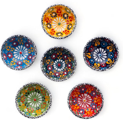 Ceramic Small Dipping Bowls Set of 6, 3.5 Oz Soy Sauce Dish, Handmade Charcuterie, Colorful Pinch, Dishwasher & Microwave Safe, 3.2'' Mini (SULTAN'S GARDEN)