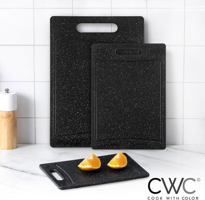 COOK WITH COLOR Non-Slip Cutting Board Set – Kitchen Essentials with Easy Grip Handle for Meat, Veggies, and Fruits, 3 Cutting Boards, Speckled White