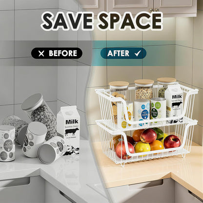 GAOKASE 4 Pcs Stackable Wire Baskets for Pantry Organizers and Storage,Vegetable Fruit Basket for Countertop,Kitchen Storage Metal Baskets,Produce Potato Onion Storage Bin-Black