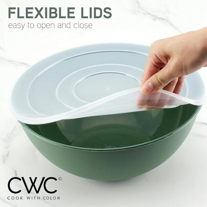 COOK WITH COLOR Mixing Bowls with Lids - 12 Piece Plastic Nesting Bowls Set includes 6 Prep Bowls and 6 Lids, Microwave Safe Mixing Bowl Set, Pink Embossed - Colors B