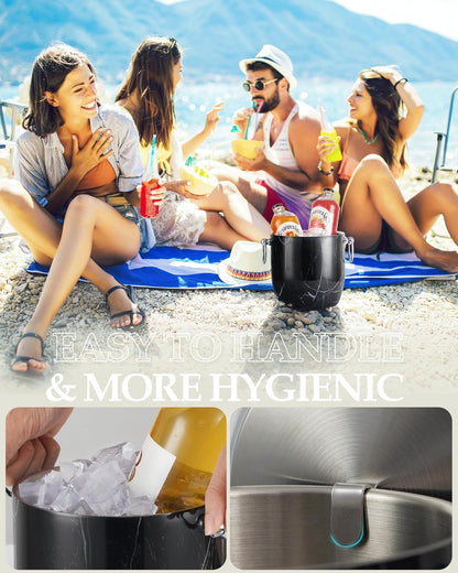 Insulated Ice Bucket, 3L Double Wall Stainless Steel Ice Bucket with Tongs,Lid, Scoop and Strainer, Ice Buckets for Parties,Cocktail Bars, Chilling Beer, Champagne, Wine Bottles