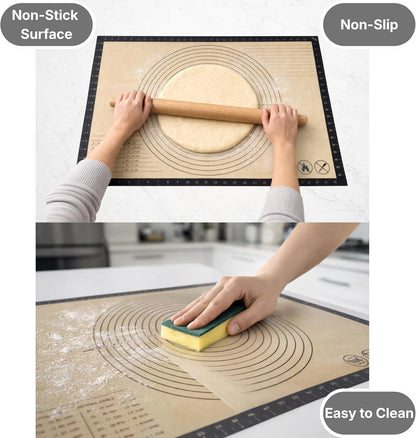 Silicone Pastry Mat with Measurements, 28 x 20 Inch Extra Thick Non-Slip Nonstick XL Baking Mat for Dough Rolling, Kneading, Fondant and Pie, Red