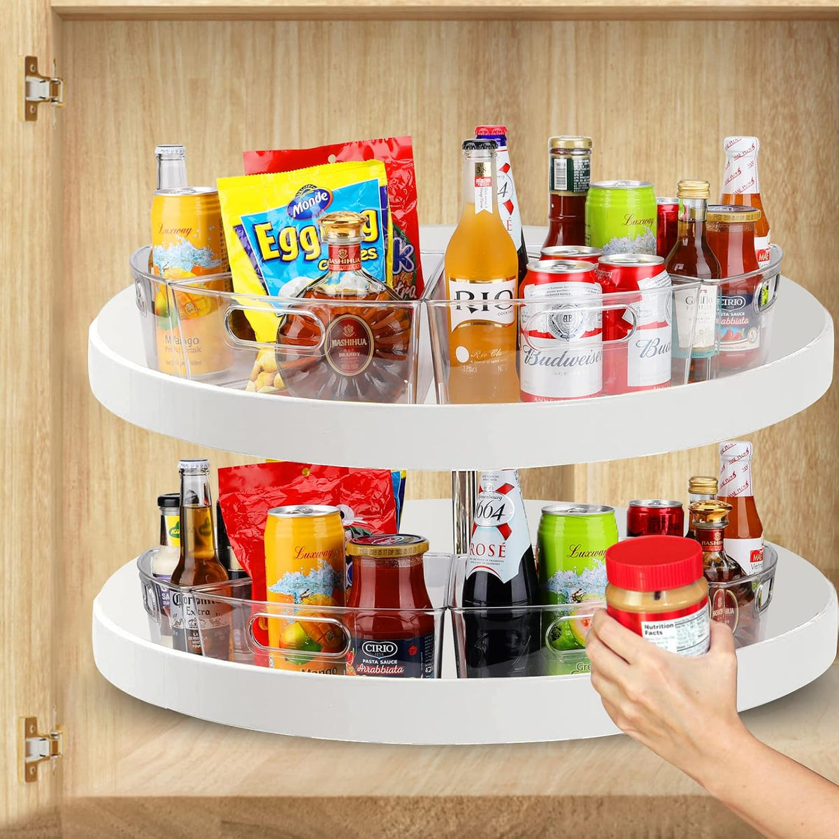 URALFA Lazy Susan Organizer, 1/8 Wedge Corner Cabinet Bins, Set of 4 | 10"x9.5"x4" Clear Plastic Bins with Handle, BPA-Free Food Safe, Fits 26"/28"/32" Lazy Susan, 4" Deep Storage