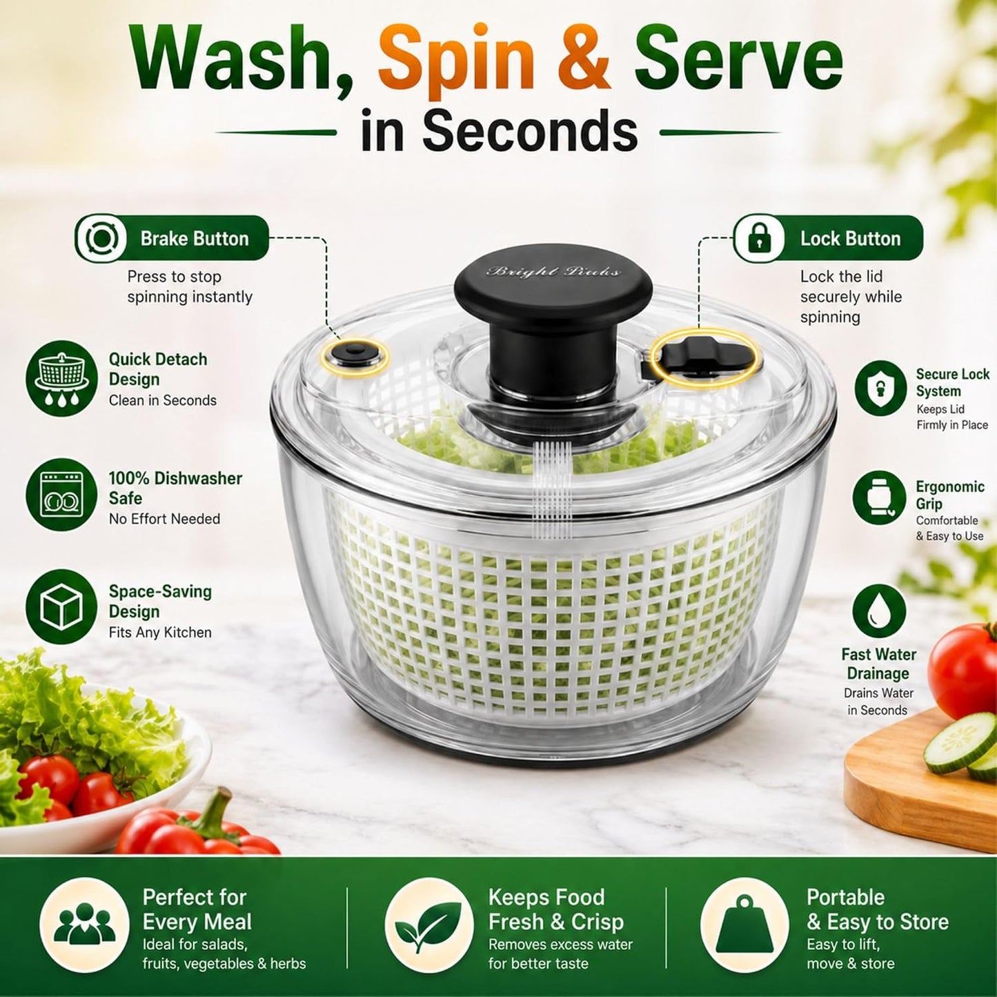Good Grips Salad Spinner 6.3 Qt – Large Lettuce Spinner & Salad Cleaner with Bowl & Lid, Fruit Washer, Vegetable Cleaner, Strainer Bowl, Fast Drying Multipurpose Kitchen Tool