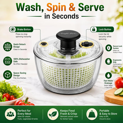 Good Grips Salad Spinner 6.3 Qt – Large Lettuce Spinner & Salad Cleaner with Bowl & Lid, Fruit Washer, Vegetable Cleaner, Strainer Bowl, Fast Drying Multipurpose Kitchen Tool