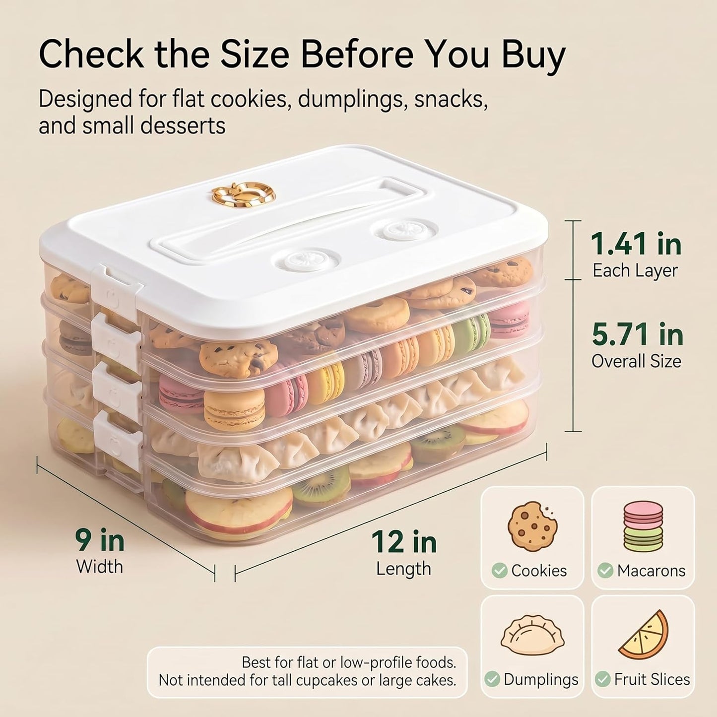 LOEZ 4 Tier Stackable Food Storage Containers, Clear Baked Goods Container for Cookies, Muffins, Macarons and Pizza, Dessert Carrier with Lid (White)