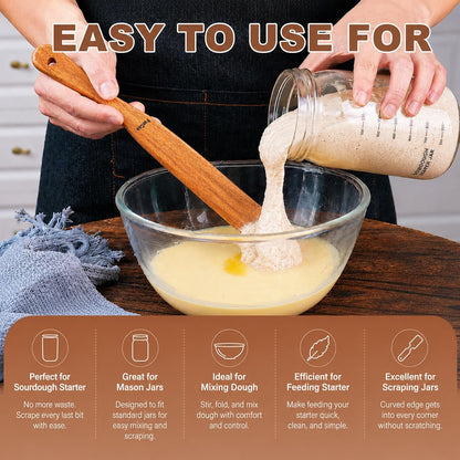 2 Pack Teak Wood Spatula, 12 Inch Wooden Spoons for Cooking, Sourdough Starter, Flat Steak Turner, Dough Whisk Spurtle Baking Utensil, Heat Resistant Spatulas for Cast Iron Flipping, stirring, Turning