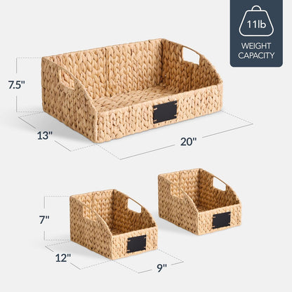 Best Choice Products Water Hyacinth Pantry Storage Baskets, Wicker Baskets w/Built-in Handles, Handwoven Shelf Baskets for Organizing, Pantry Organizers and Storage, 3-Pack - Chestnut
