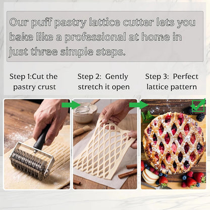 AMPSEVEN Pastry Lattice Roller Cutter - Professional Stainless Steel Dough Lattice for Pie Pizza Bread, beef wellington, Pastry Crust Roller Cutter
