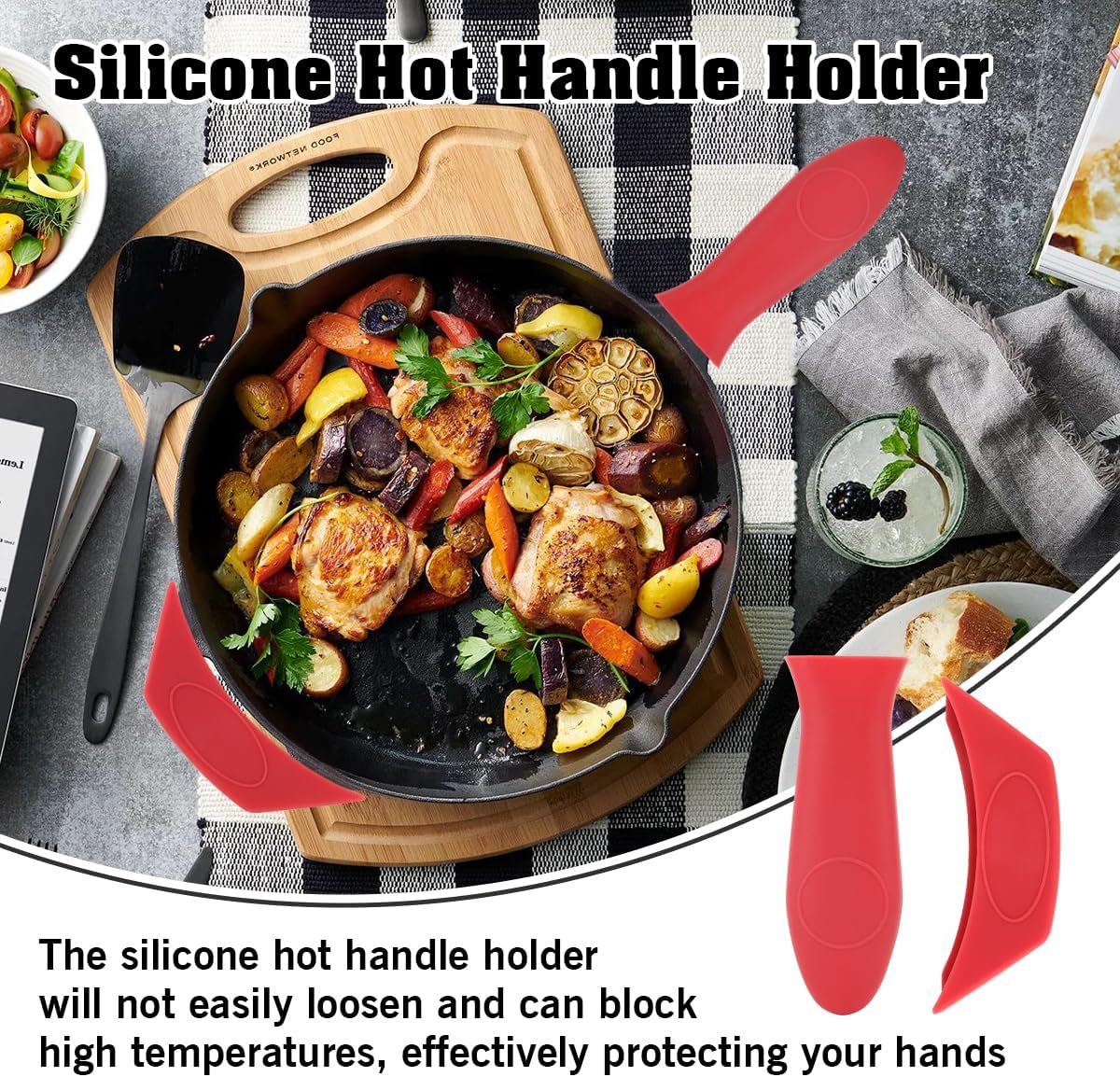 Cast Iron Handle Cover Silicone Pot Holders 2PCS Cast Iron Skillet Handles Cover Heat Resistant Silicone Hot Handle Holder Cast Irons Handless Sleeve for Frying Pan Cast Irons Skillet Griddle Cookware