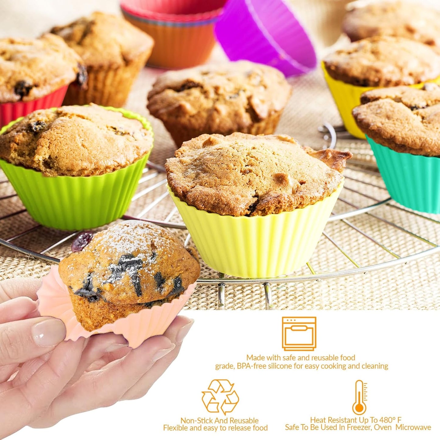 6 pack Silicone Baking Cups, Reusable Muffin Liners Non-Stick Cup, Cake Molds Set,Cupcake Silicone Liner Cupcake Holder,Bpa Free (navy blue)