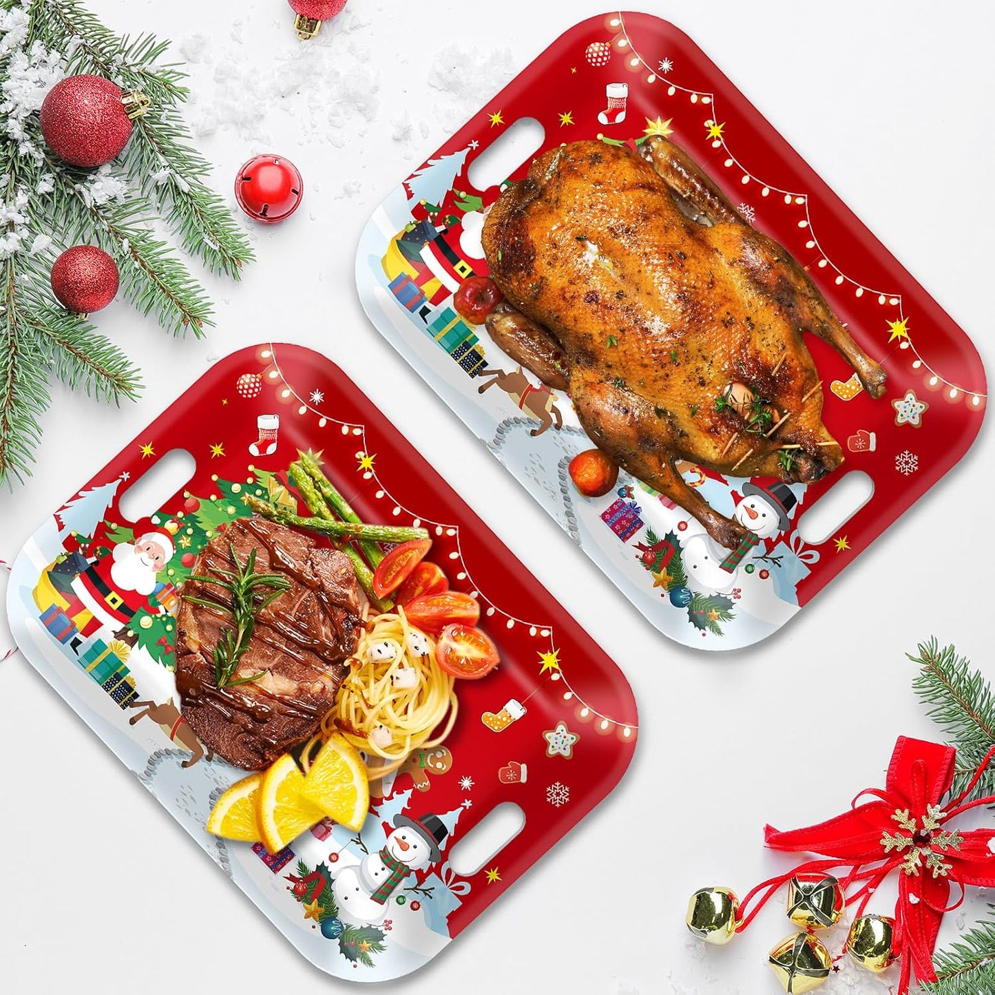 2Pcs Winter Serving Trays 16.1 x 11.1 Inch Large Melamine Christmas Trays Platters with Handles Rectangular Snowflake Melamine Dish for Serving Food Outdoor Dinner Dessert Plates Party Decorations