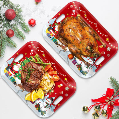 2Pcs Winter Serving Trays 16.1 x 11.1 Inch Large Melamine Christmas Trays Platters with Handles Rectangular Snowflake Melamine Dish for Serving Food Outdoor Dinner Dessert Plates Party Decorations