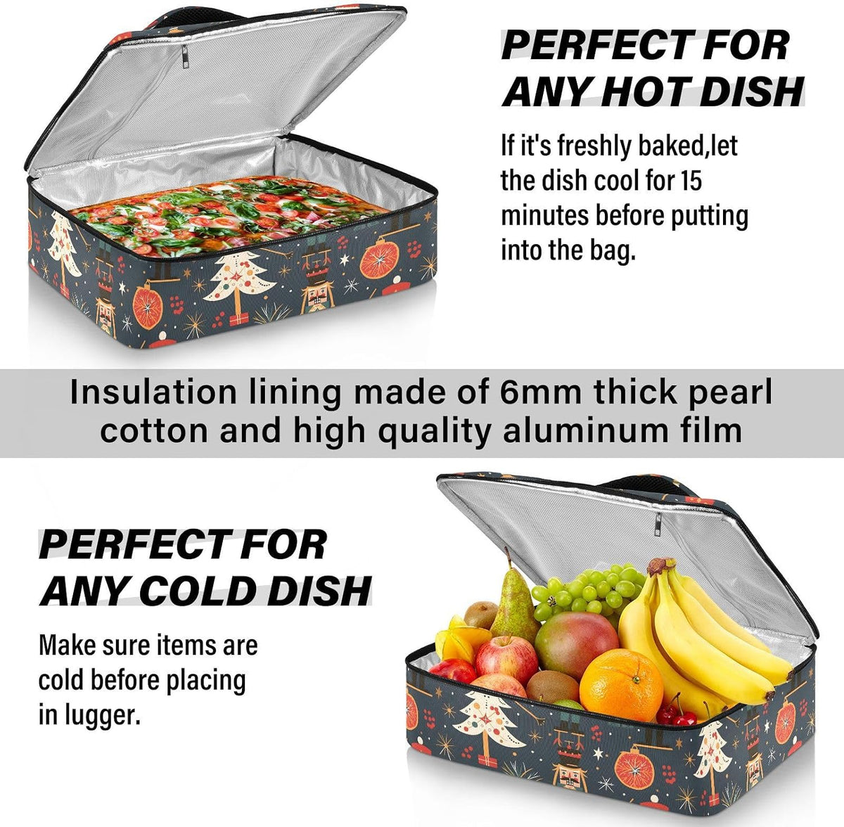 Casserole Carrier Insulated Yellow Lemon Blue Bows Dish 9x13 with Lid Party Travel Warmer Bag for Hot or Cold Food Lasagna Pizza Holder Tote - Colors B