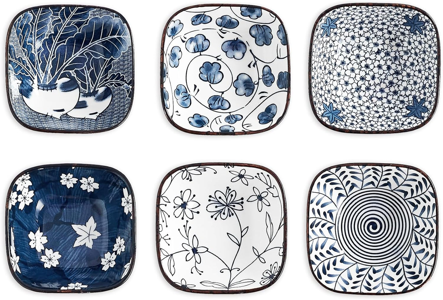 Japanese Style Ceramic Dipping Bowls,3'' Small Pinch Bowls Set Side Sauce Cups,Dishes for Sushi,Snack and Soy,BBQ,2.5 Oz Blue and White Mini Bowl for Kitchen Prep - Set of 6 (3 inch)