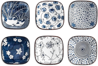 Japanese Style Ceramic Dipping Bowls,3'' Small Pinch Bowls Set Side Sauce Cups,Dishes for Sushi,Snack and Soy,BBQ,2.5 Oz Blue and White Mini Bowl for Kitchen Prep - Set of 6 (3 inch)