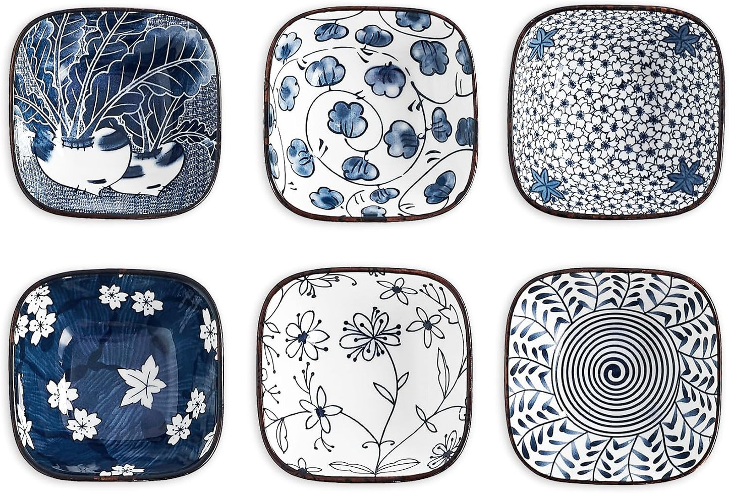 Japanese Style Ceramic Dipping Bowls,3'' Small Pinch Bowls Set Side Sauce Cups,Dishes for Sushi,Snack and Soy,BBQ,2.5 Oz Blue and White Mini Bowl for Kitchen Prep - Set of 6 (3 inch)