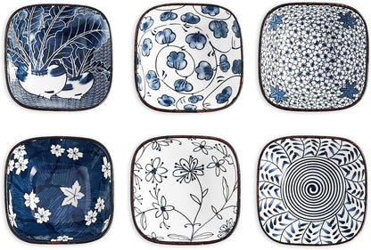 Japanese Style Ceramic Dipping Bowls,3'' Small Pinch Bowls Set Side Sauce Cups,Dishes for Sushi,Snack and Soy,BBQ,2.5 Oz Blue and White Mini Bowl for Kitchen Prep - Set of 6 (3 inch)