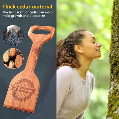 Premium Cedar Grill Scraper - Wooden BBQ Grill Cleaner, Metal Bristle-Free, Ergonomic Handle, Natural Cedar Aroma, Fits Traeger Grills - Safe & Durable Barbecue Accessory
