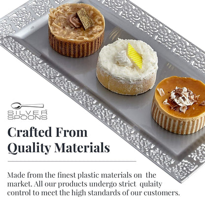 Rectangle White Serving Tray (2-Pack) - 17.5" Disposable Serving Platter for Appetizer, Fruits & Serving Dishes | Perfect Plastic Tray For Party Serveware