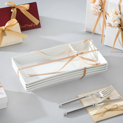 MALACASA Serving Platters Set of 4, Ceramic Serving Platters and Trays for Serving Food, Rectangular Serving Trays for Party, Large Serving Plates, Party Serving Trays and Platters - 14 Inch, White