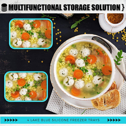 Nuogo 4 Pcs 6 Cup Silicone Freezer Trays with Lid Soup Containers Reusable Freezer Silicone Molds Rectangle Containers Ice Trays for Soups Sauces Stews Curries, Yellow