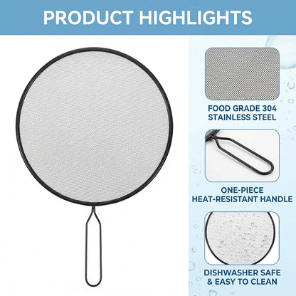 Splatter Screen 8 Inch Stainless Steel Grease Splatter Screen Fine Spatter Shield Frying with Comfortable Handle for Cooking Shield from Splashing Oil (Black)