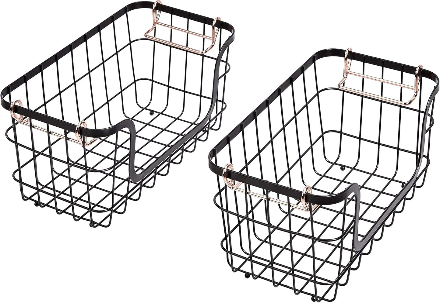 Amazon Basics Stackable Metal Wire Rectangular Storage Baskets for Kitchen, Bathroom or Pantry Organizing, 2 Count, Black