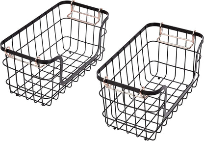 Amazon Basics Stackable Metal Wire Rectangular Storage Baskets for Kitchen, Bathroom or Pantry Organizing, 2 Count, Black