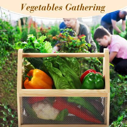 Colingmill Garden Hod Harvest Basket for Women Father Gift Garden Harvesting Basket 20 x 6 x 8 Inch Pine and Metal Mesh Gardening Hod with Handle Vegetable Fruit Gathering Gardener Supply