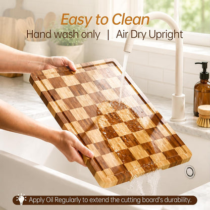 THETCHRY Cutting Boards for Kitchen, Checkered Walnut Wooden Cutting Board