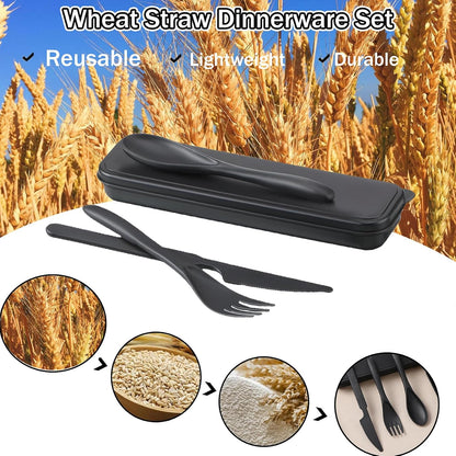 2 Pack Travel Utensils Set with Case, Wheat Straw Reusable Cutlery Set, Portable Spoon Knife Fork Tableware for Lunch Box, Picnic, Camping, Office, BPA Free for Adults Kids