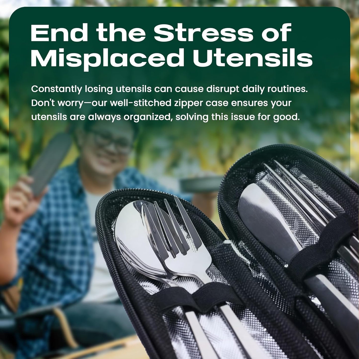 Taplord Portable Travel Silverware Set With Case, Includes 10 Pcs of Travel Utensils With Case, Stainless Steel Flatware Set For Camping, Lightweight (Multi-Color)