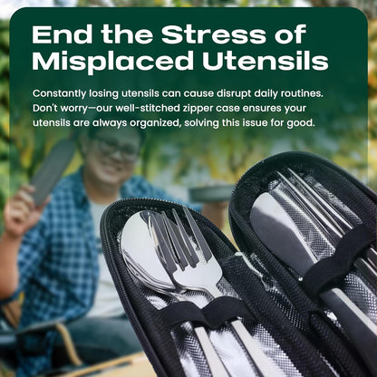Taplord Portable Travel Silverware Set With Case, Includes 10 Pcs of Travel Utensils With Case, Stainless Steel Flatware Set For Camping, Lightweight (Multi-Color)
