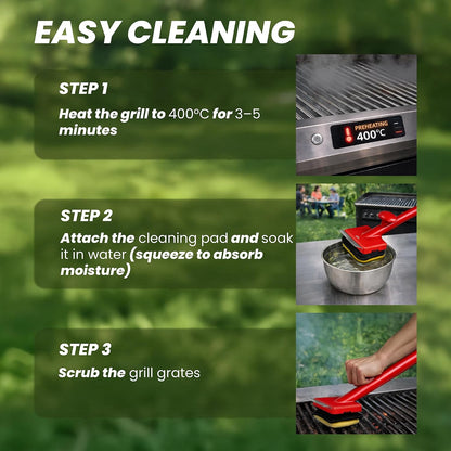 Grill Brush Bristle Free with 3 Replacement Brush Heads, Easy-Fit Cleaning Tool for Cast Iron/Stainless Steel Grates, Safe Barbecue Grill Cleaner